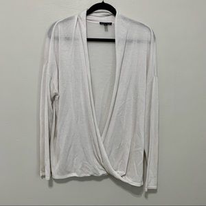 Eileen Fisher Tencel and Merino Wool Faux Wrap Longsleeve Top White Size Large